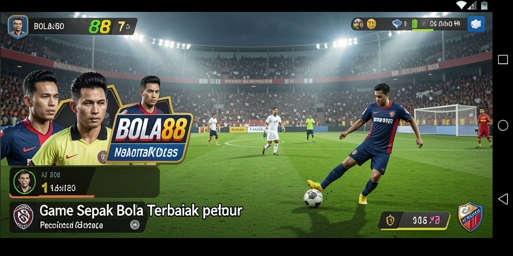 Tangkapan layar gameplay BOLA88 dengan aksi seru di lapangan sepak bola.
