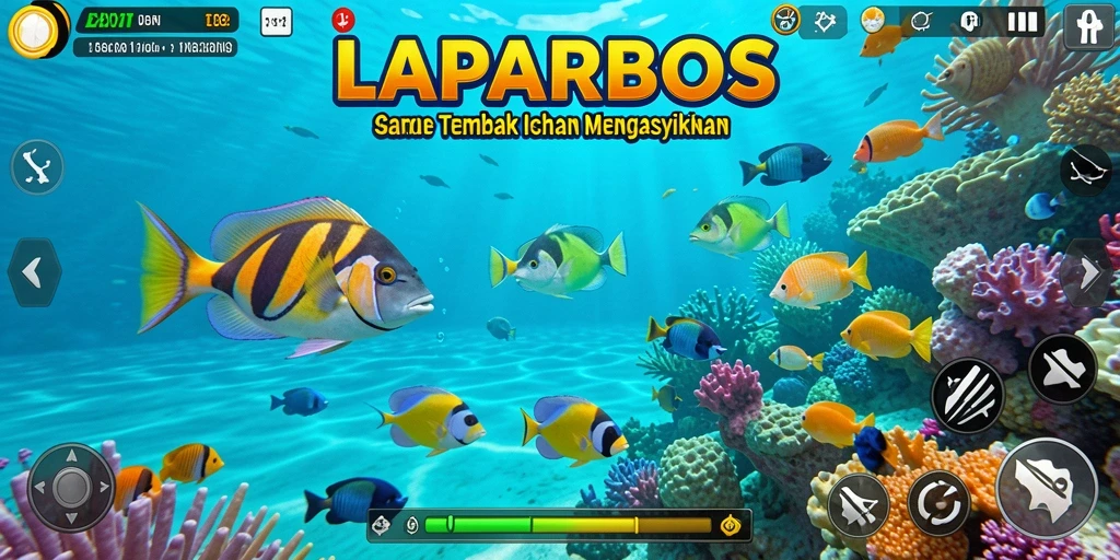 Tampilan gameplay menarik LAPARBOS dengan aksi Tembak Ikan.