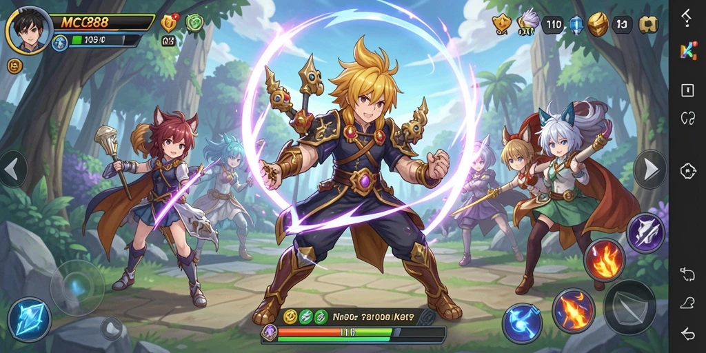 Screenshot MC888 menampilkan karakter anime dalam pertarungan seru.