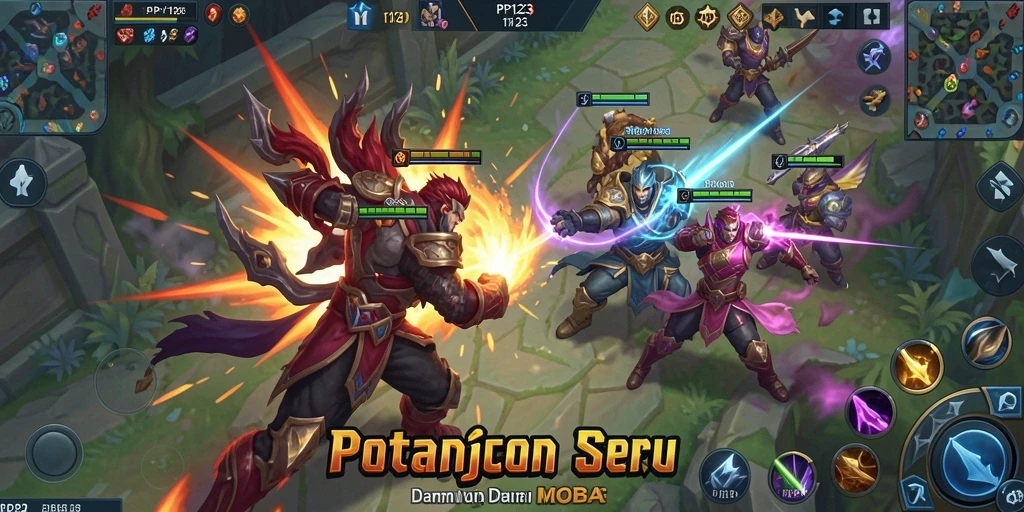 Tampilan gameplay seru di PP123 dengan laning dan pertempuran tim.
